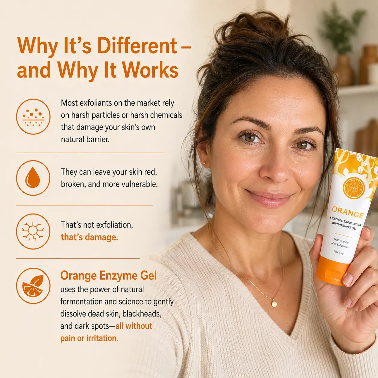 Gel Exfoliant Enzymatique à l'Orange : Anti Peau Terne & Points Noirs